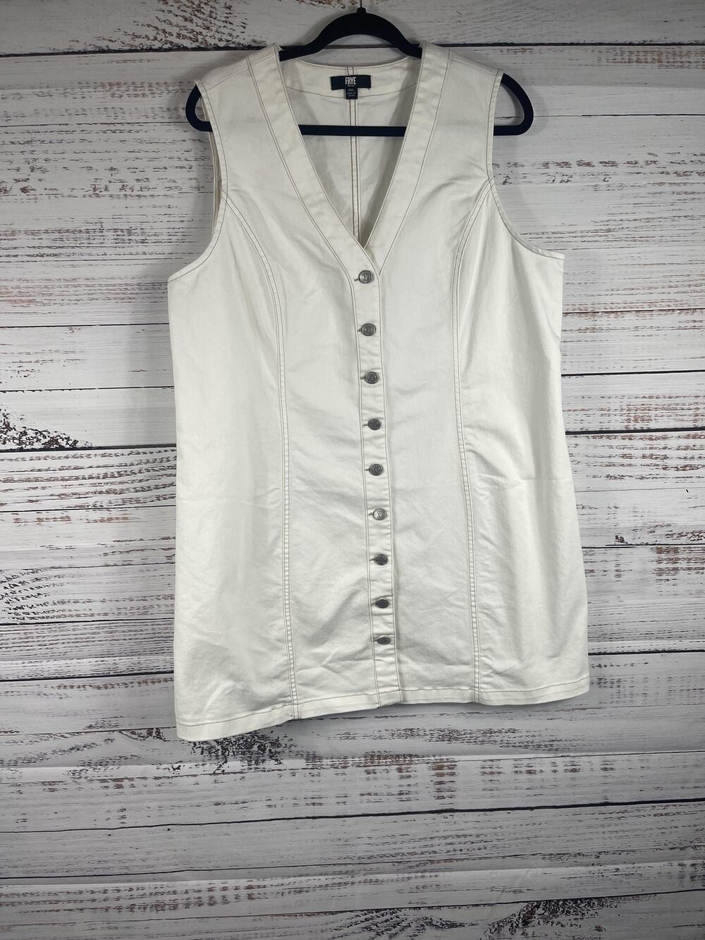 Frye Dress Women's SZ XXL White Denim Button Front V Neck Sleeveless Knee Length